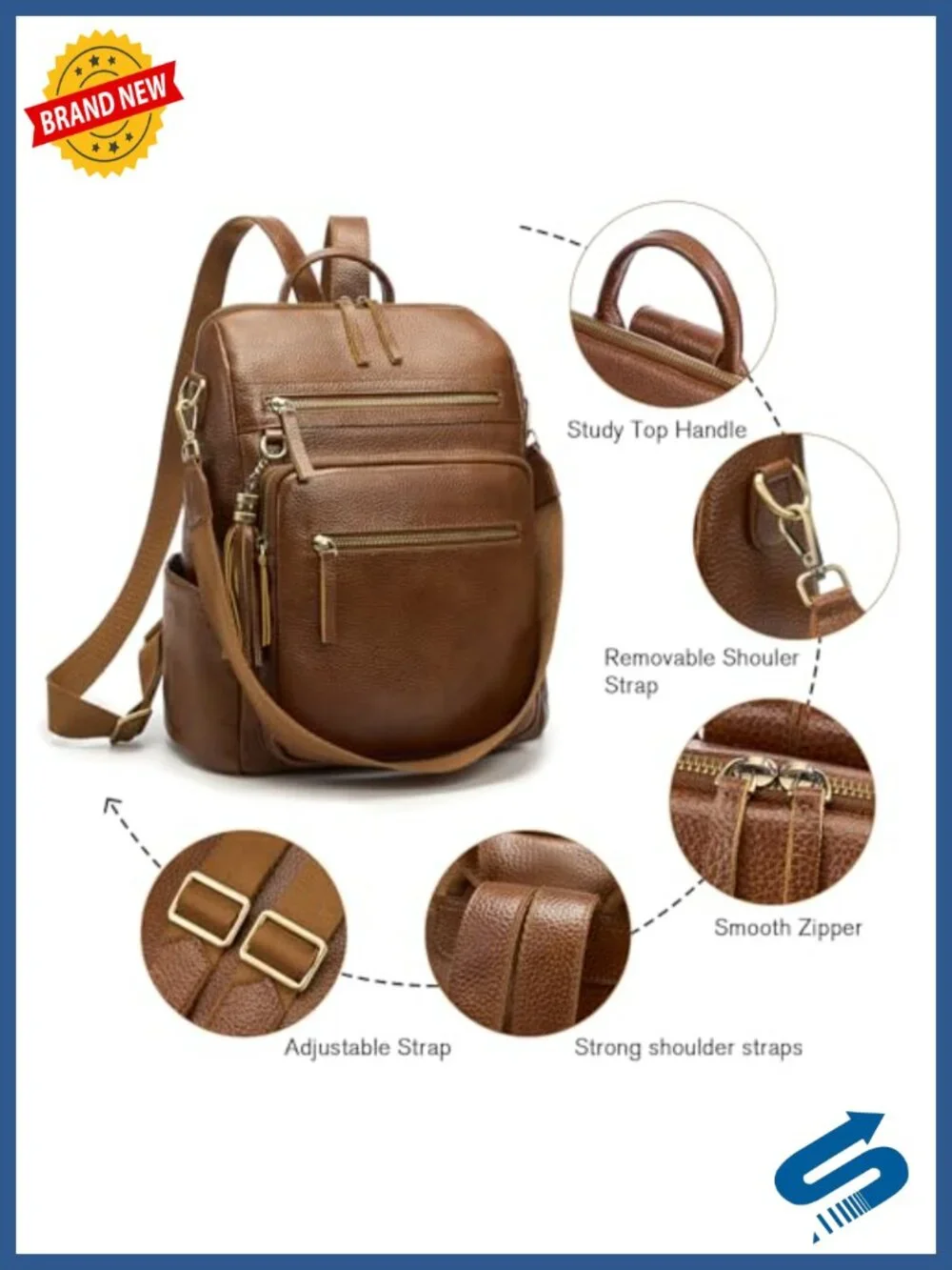 Genuine Leather Backpack Purse for Women Large Capacity Multiple Pockets